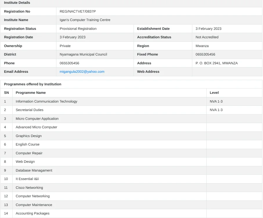 Chuo cha Igan's Computer Training Centre