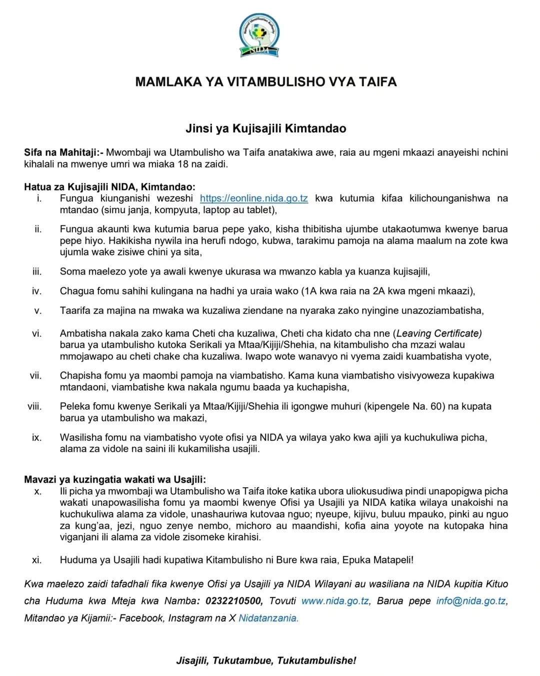 Jinsi ya Kujisajili Kimtandao NIDA
